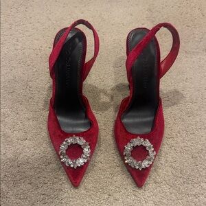 Elegant Red Slingback Heels with Crystal Embellishment